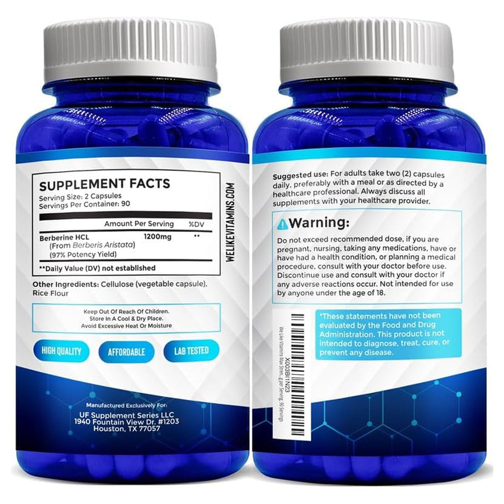 Vegetarian capsules of Berberine HCL supplement