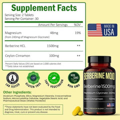 Berberine Mojo supplement with Magnesium Glycinate 240mg label