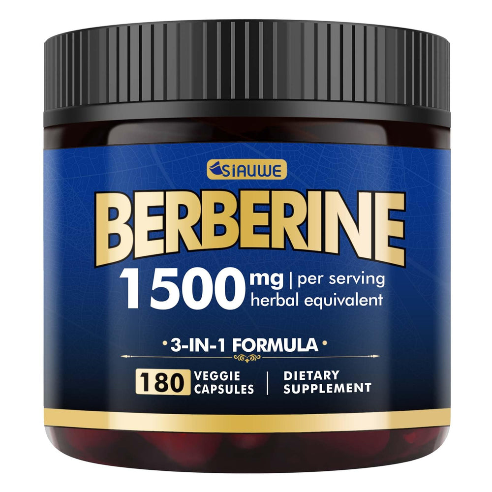 Berberine supplement bottle with 180 capsules