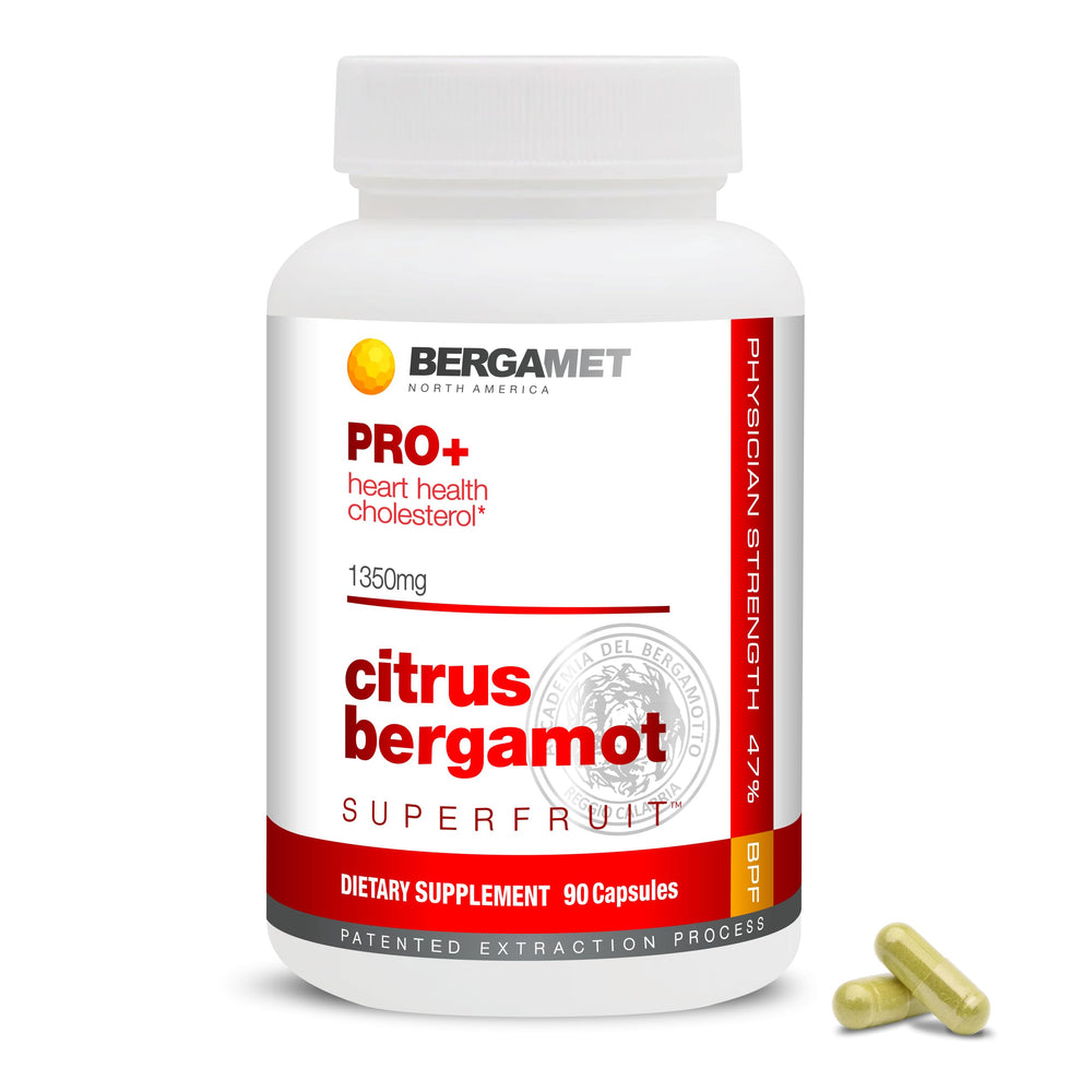 Front view of BergaMet Citrus Bergamot PRO+ 90-cap bottle