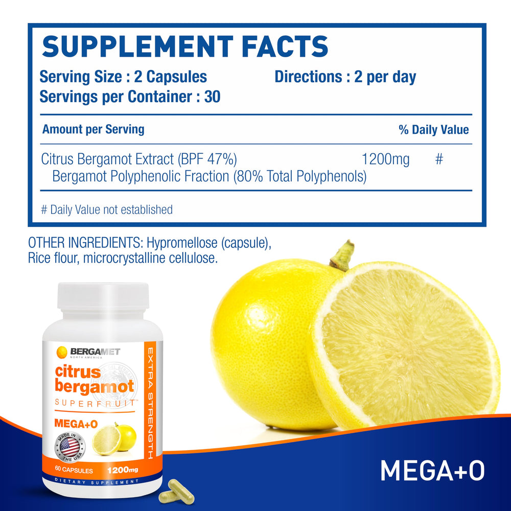 Supports healthy cholesterol levels with BergaMet Citrus Bergamot
