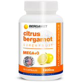 Bottle of BergaMet Citrus Bergamot supplement showing 170:1 extract and 1200mg per serving