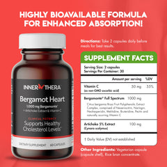 Close-up of Bergamot Heart 1000mg label