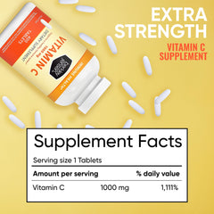 Immune support with Vitamin C tablets in bottle