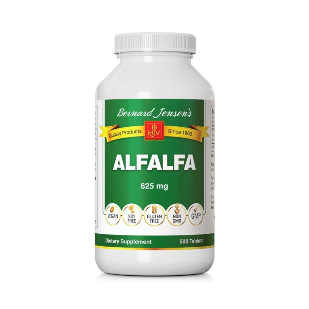Bottle of Bernard Jensen's Alfalfa Leaf Tablets 625mg - 500 tablets