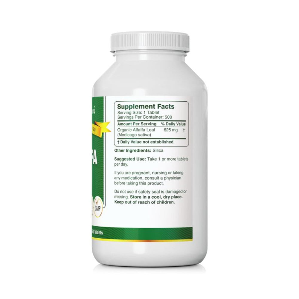Ingredients panel on Bernard Jensen's Alfalfa Leaf Tablets label