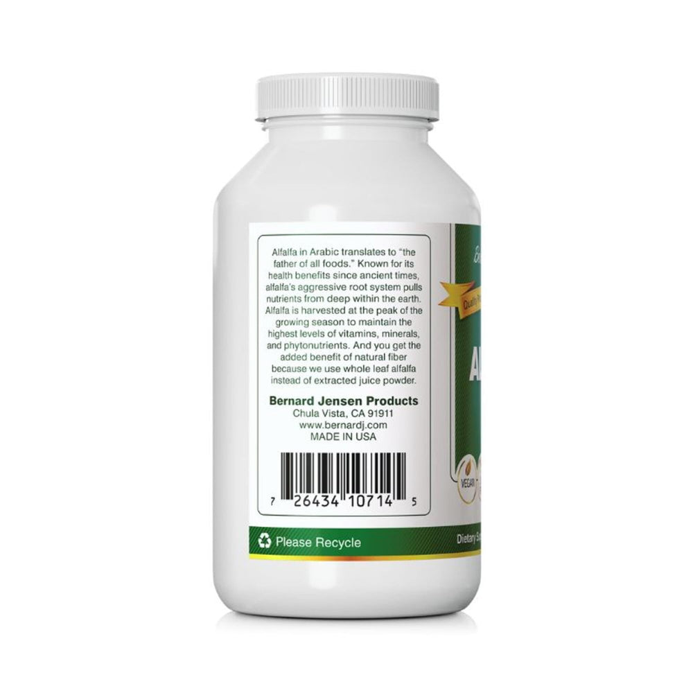 Front packaging image of Bernard Jensen's Alfalfa Leaf Tablets 625mg