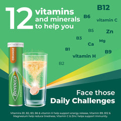 Label showing 12 essential vitamins and minerals in Berocca