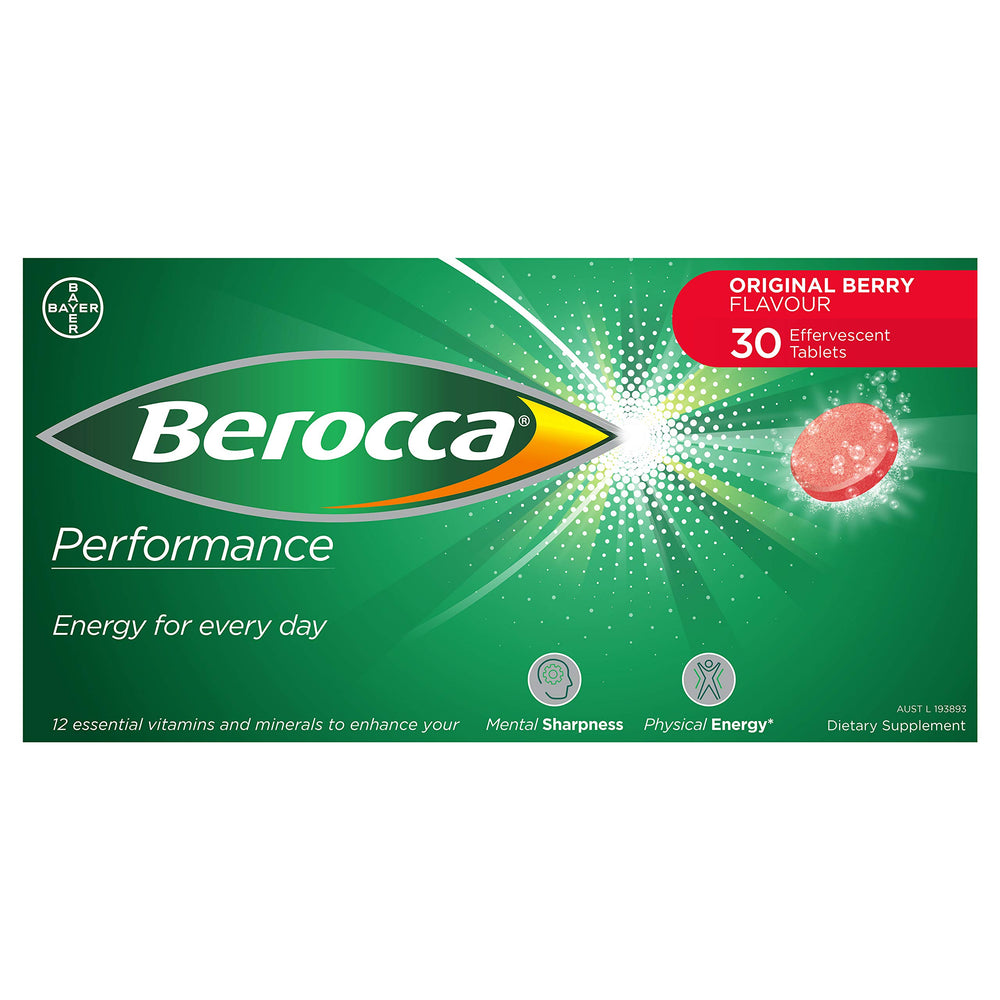 Berocca Performance 30 Berry Original International caffeine-free packaging