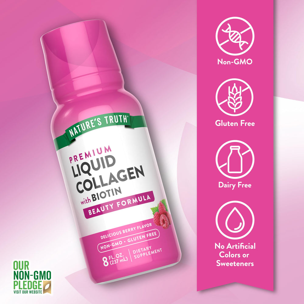 Berry flavored liquid collagen bottle close-up