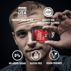 Usage directions and ingredient icons for Berry Zest Energy Strips