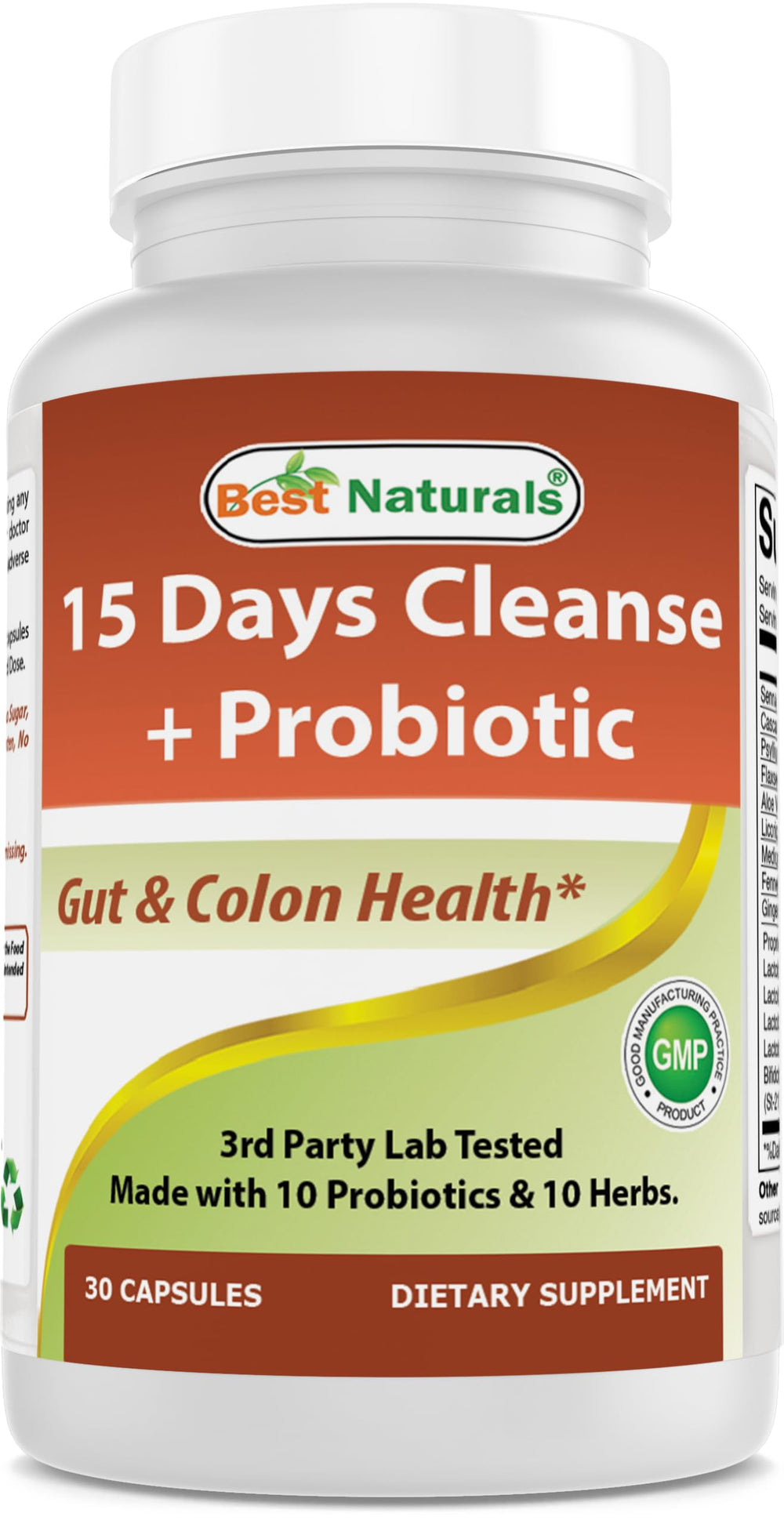 Best Naturals 15-day gut cleanse bottle shows easy-to-swallow capsules supporting digestive comfort