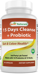 Best Naturals 15-day gut cleanse bottle shows easy-to-swallow capsules supporting digestive comfort