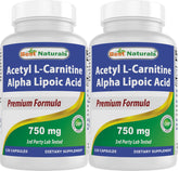 Best Naturals Acetyl L-Carnitine & Alpha-Lipoic Acid 750 mg bottle - 120 capsules