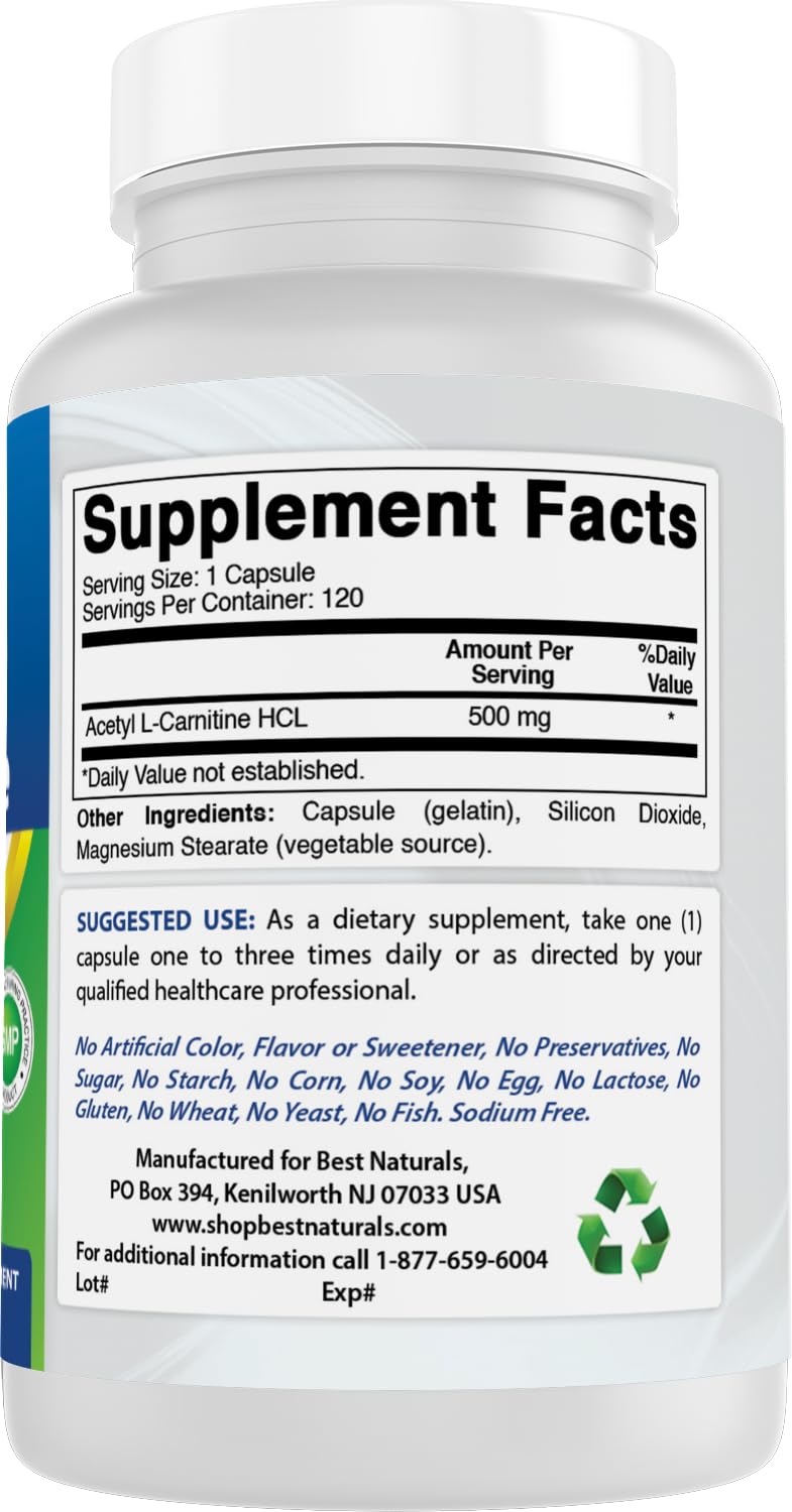 Supplement Facts panel for Best Naturals Acetyl L-Carnitine