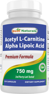 Bottle of Best Naturals Acetyl L-Carnitine and Alpha Lipoic Acid 750 mg 120 capsules