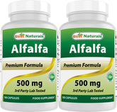 Front view of Best Naturals Alfalfa Green Super Food bottle with 180 capsules, Pack of 2