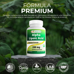 Ingredient and allergen information on Best Naturals Alpha Lipoic Acid bottle