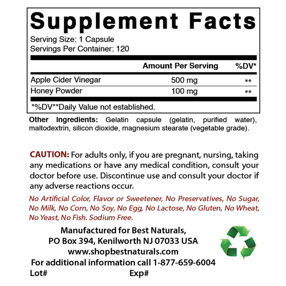 Best Naturals Apple Cider Vinegar Plus capsules being poured for easy daily use.