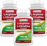 Front view of Best Naturals L-Arginine L-Citrulline 1000 mg bottle with 250 tablets