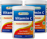 Front view of Best Naturals Vitamin C Powder 3-pack 1 lb bottles