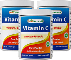 Front view of Best Naturals Vitamin C Powder 3-pack 1 lb bottles