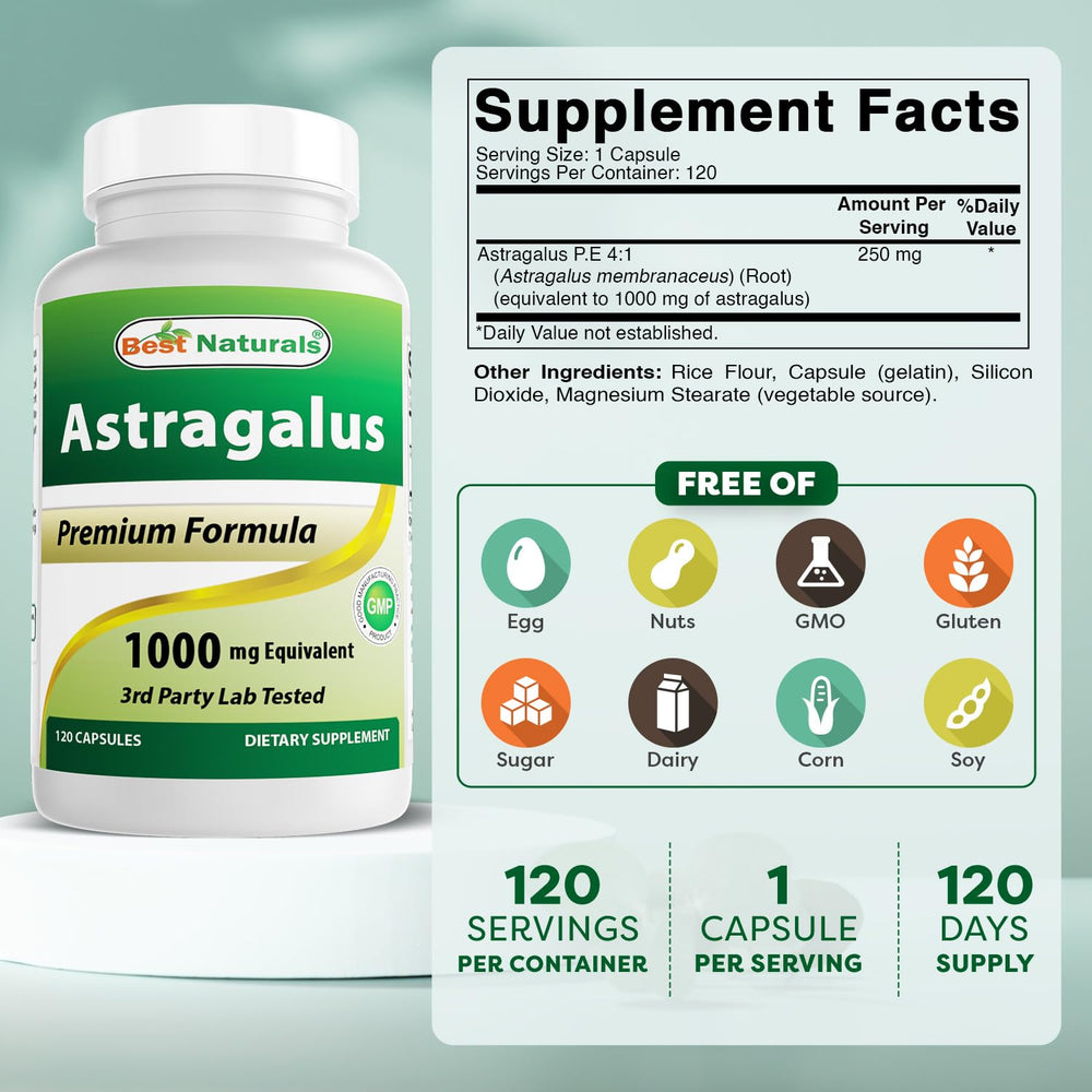 Best Naturals Astragalus Capsule bottle - back view