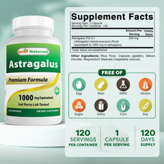 Best Naturals Astragalus Capsule bottle - back view