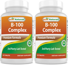 Front view of Best Naturals B 100 Complex 120 Tablets bottle