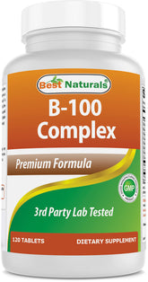 Front view of Best Naturals B-100 Complex bottle with 120 tablets.