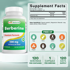 Close-up of Best Naturals Berberine 500mg label