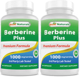 Front view of Best Naturals Berberine Plus bottle with 60 capsules (Pack of 2)