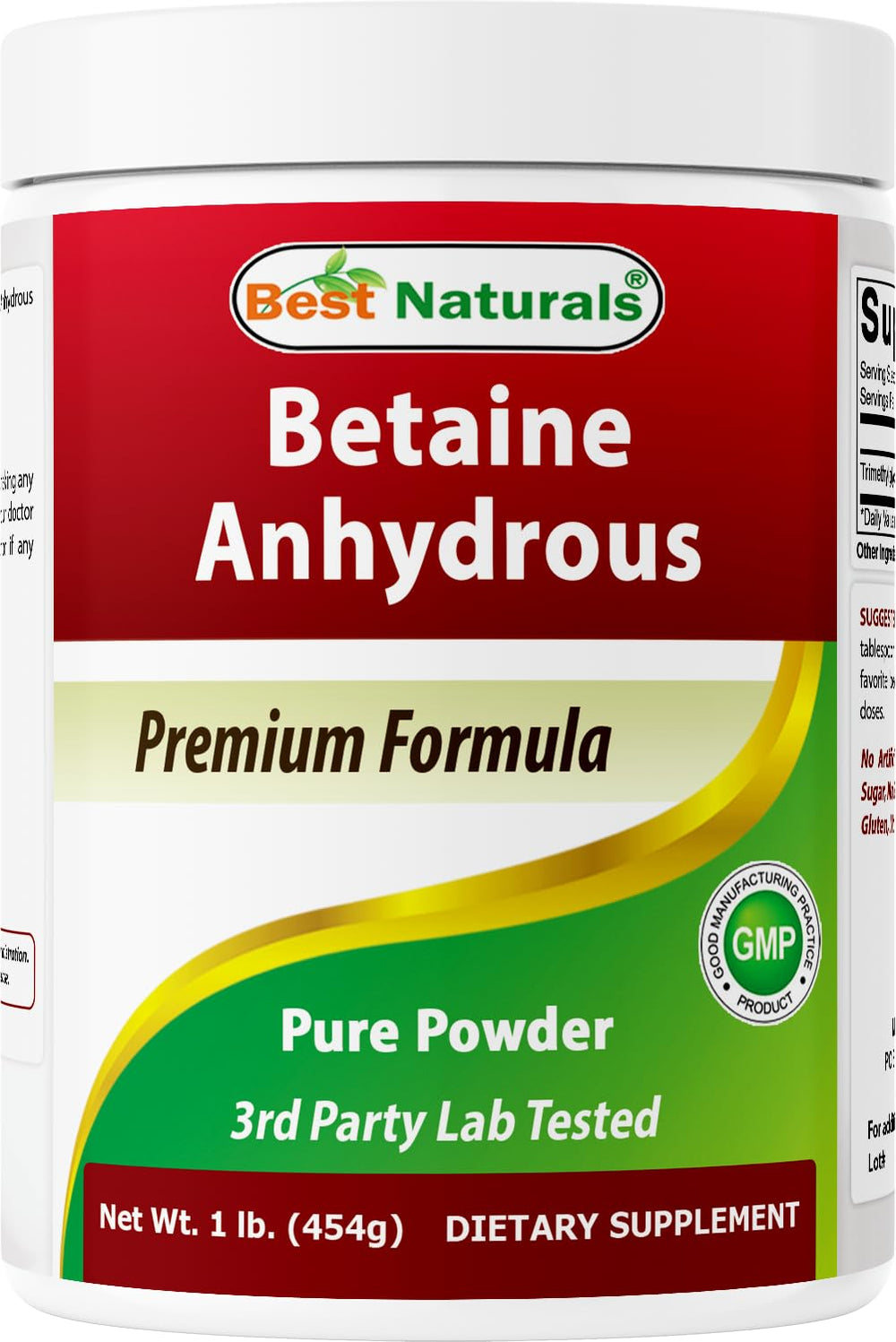 Front view of Best Naturals Betaine Anhydrous (TMG) Pure Powder 1 lb