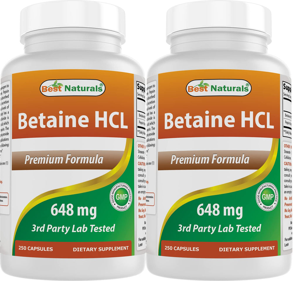 Front view of Best Naturals Betaine HCL 648 mg bottle (1 of 2)