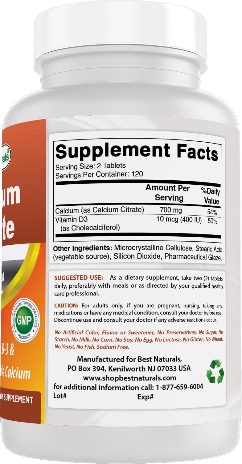 Product shot of Best Naturals Calcium Citrate with Vitamin D-3 packaging
