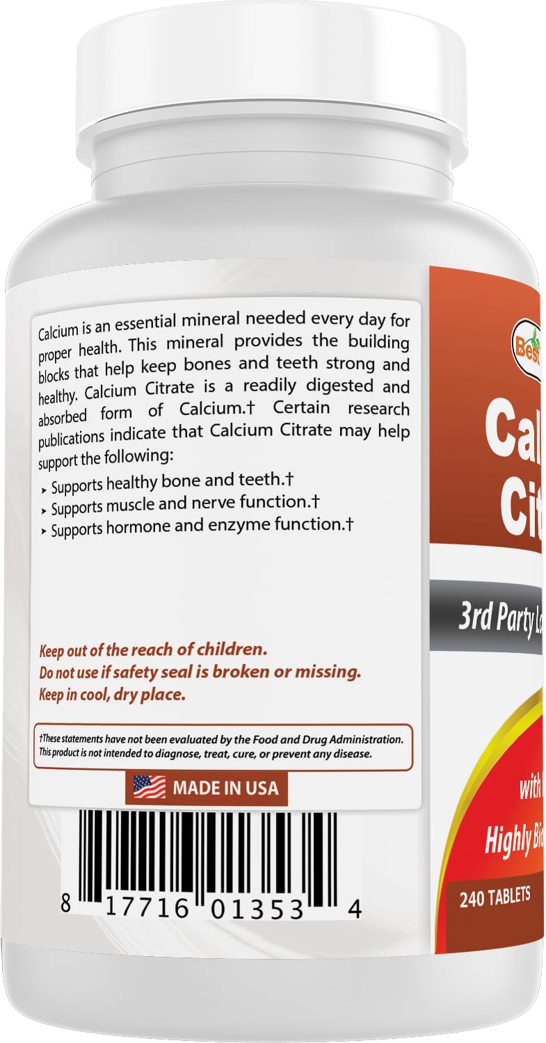 Calcium citrate supplement bottle in a lifestyle setting