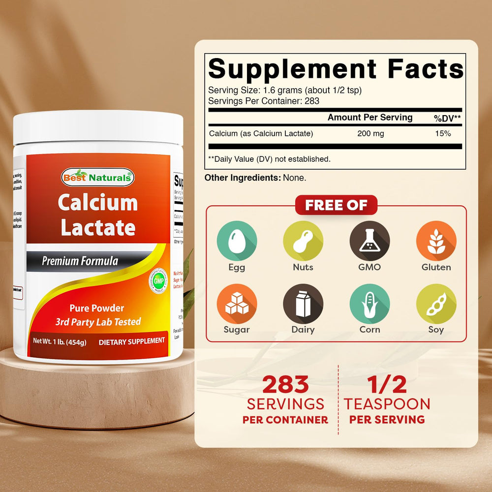 Packaging for Best Naturals Calcium Lactate Powder 1 Pound