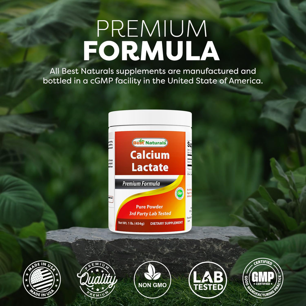 Best Naturals Calcium Lactate Powder being added to a beverage