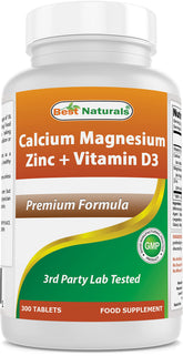 Bottle front view of Best Naturals Calcium Magnesium Zinc with Vitamin D3 - 300 tablets