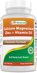 Bottle front view of Best Naturals Calcium Magnesium Zinc with Vitamin D3 - 300 tablets