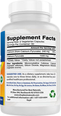Best Naturals calcium pyruvate 750mg label-info closeup highlights non-GMO and gluten-free