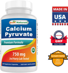 Best Naturals calcium pyruvate 750mg bottle with purity-focused packaging