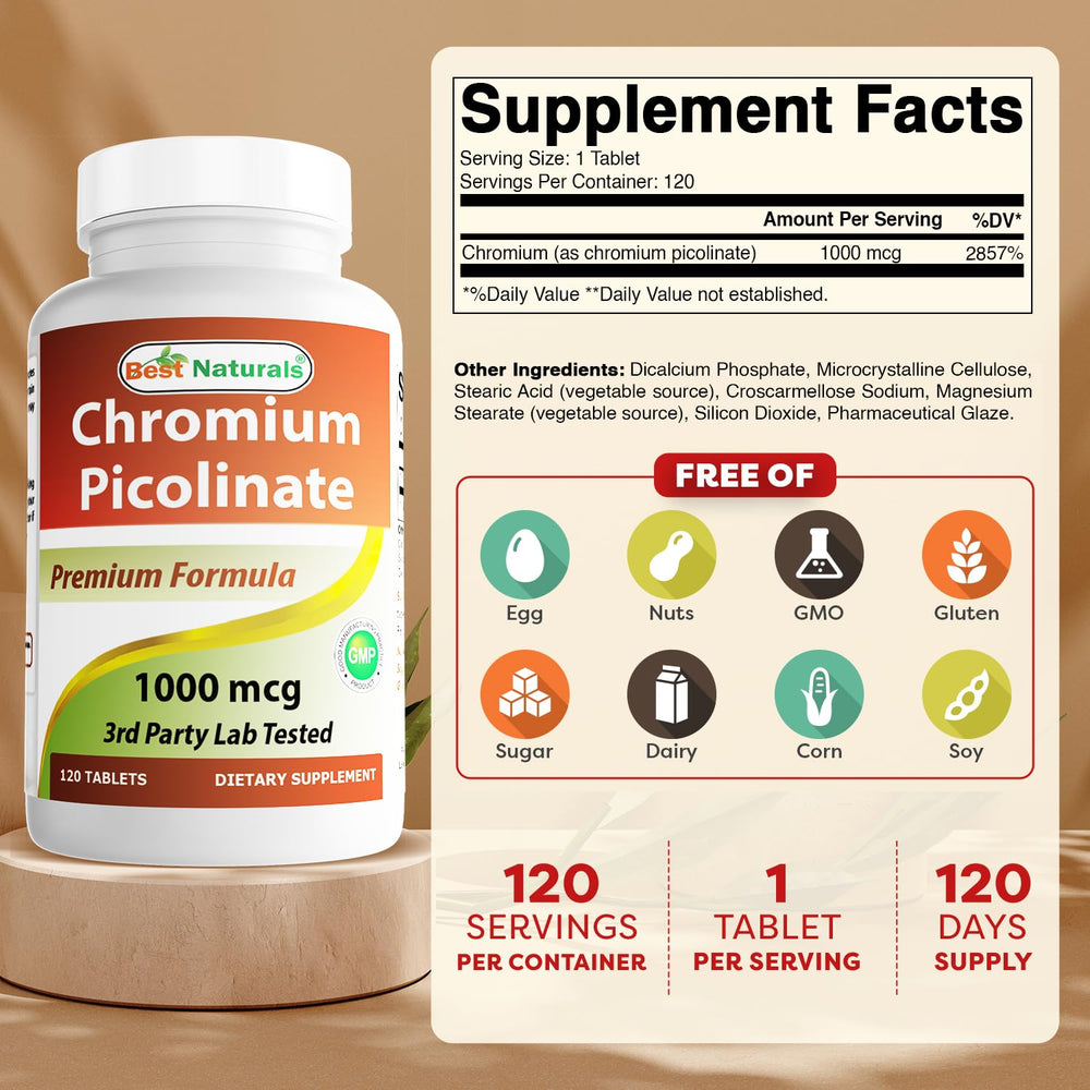 Two bottles of Best Naturals Chromium Picolinate 1000 mcg