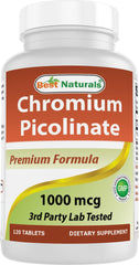 Bottle label for Best Naturals Chromium Picolinate 1000 mcg 120 tablets