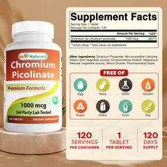 Close-up of chromium picolinate 1000 mcg tablet