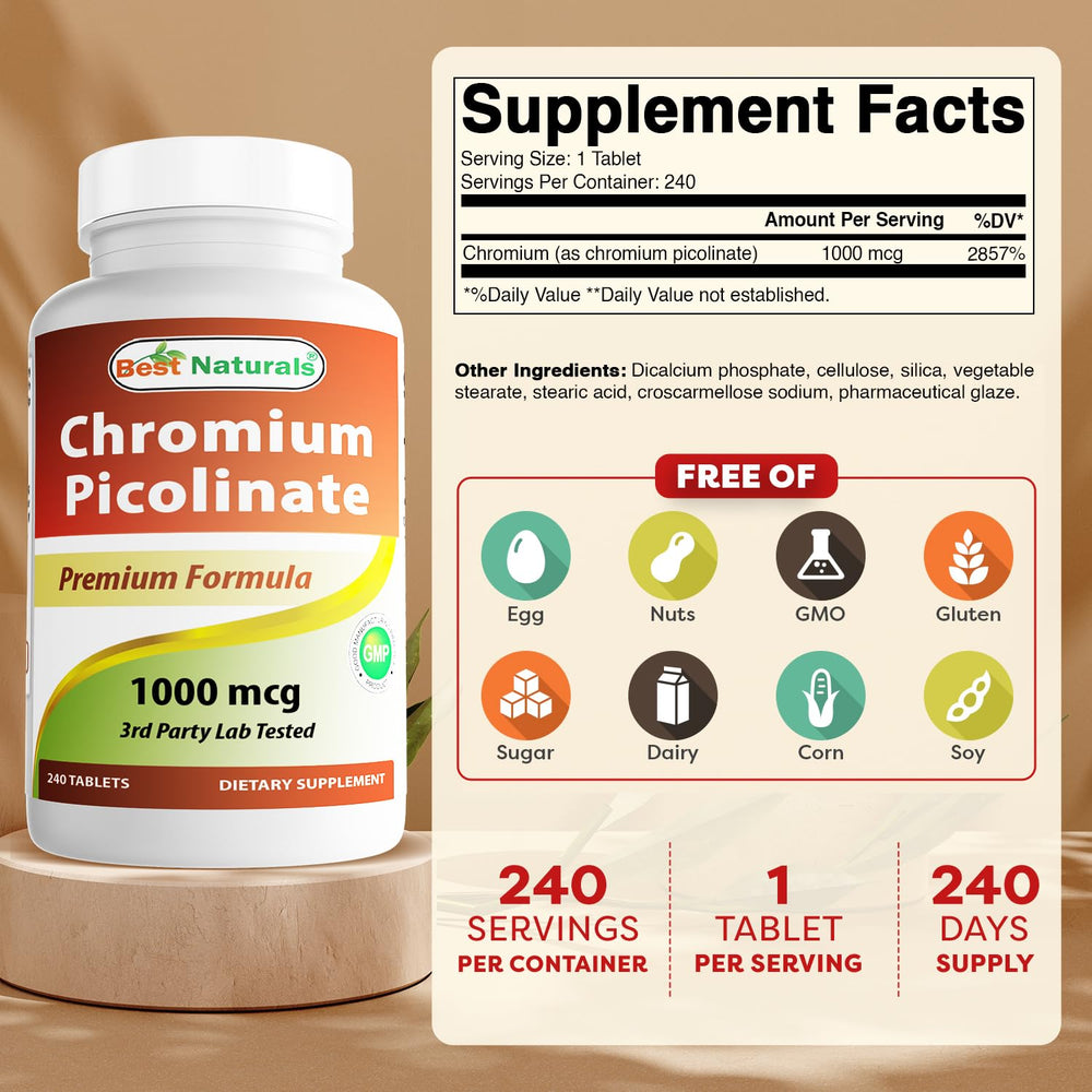 Close-up of label showing 1000 mcg chromium picolinate