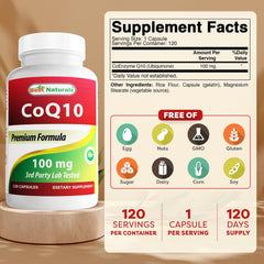 Front view of Best Naturals COQ10 bottle with label