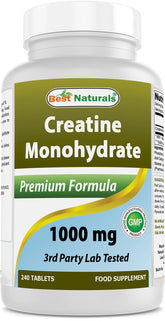 Front view of Best Naturals Creatine Monohydrate 1000 mg 240 tablets bottle
