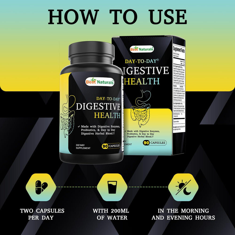 Bottle showing 90 vegetarian capsules for daily digestive support
