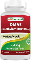 Best Naturals DMAE 250 mg bottle with 180 capsules on white background